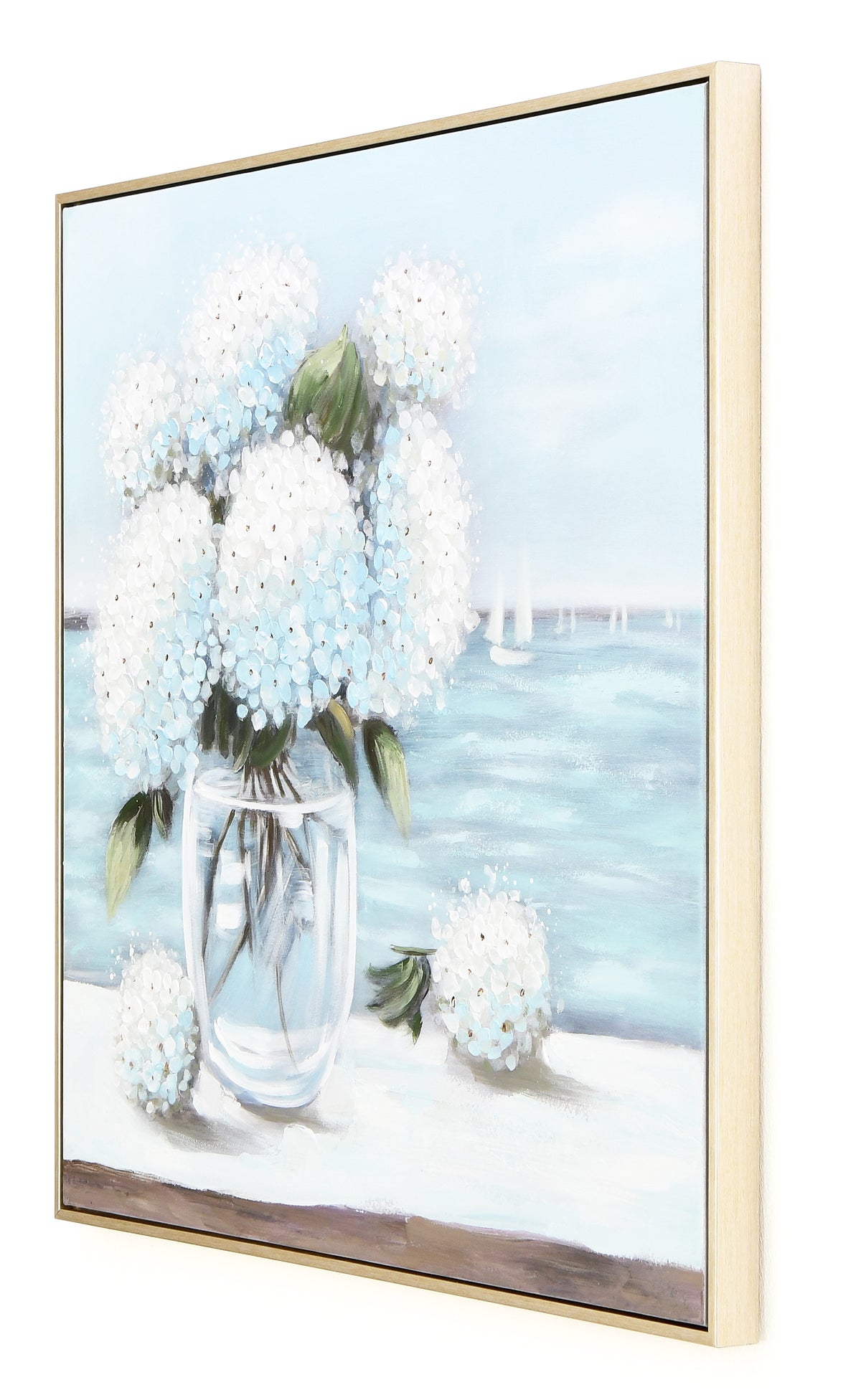 Ocean Mist and Hydrangeas. 83x83 cm.